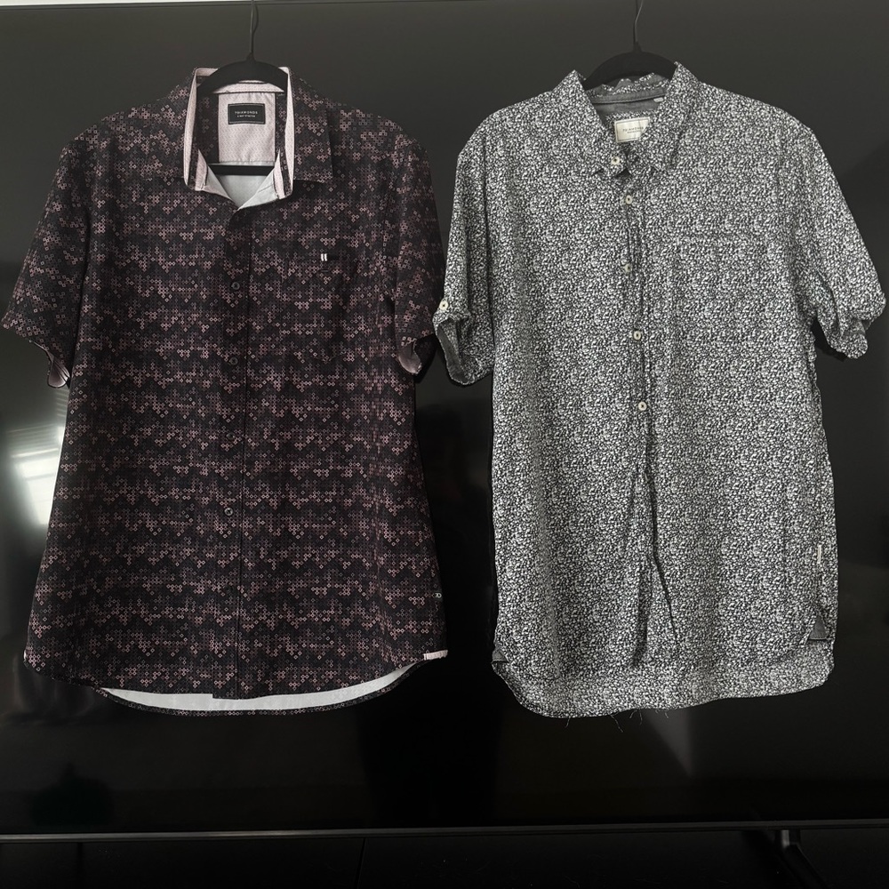 7 Diamonds Button-Up Shirt Bundle Modern Pattern Short Sleeve Lot of 2 (Size L)